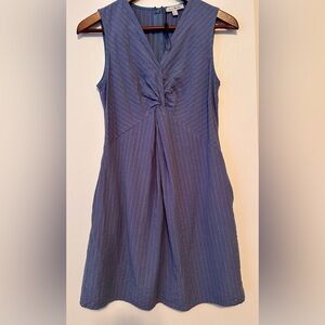 Blue Sleeveless Dress with Pinstripes and Pockets